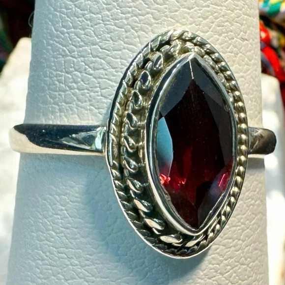 Natural Garnet Sterling Silver Ring (8) - Picture 1 of 11